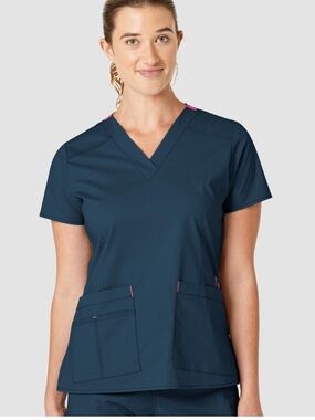 WonderWink scrub wonderflex NEW  VNeck Scrub Top CAR Blue 6108 SMALL